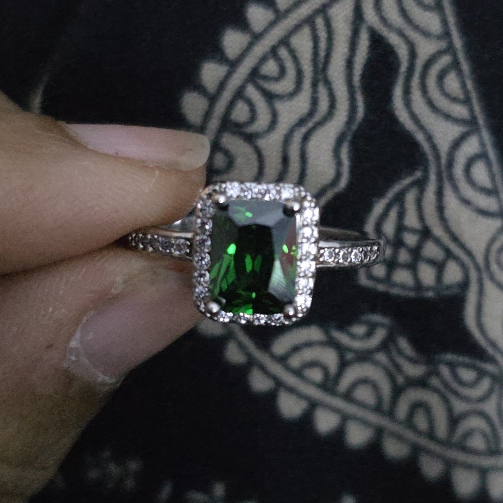 Fragrant Jewels Emerald and Diamond Ring with Silver Band